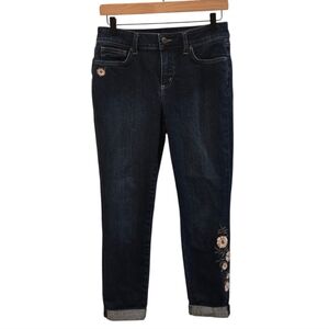 NYDJ Alina Ankle Floral Embroidered Mid Rise Cuffed Jeans Size 4